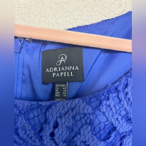 NWT Adrianna Papell Cobalt Blue Lace Overlay Knee Length Sheath Dress 12 - Picture 4 of 11